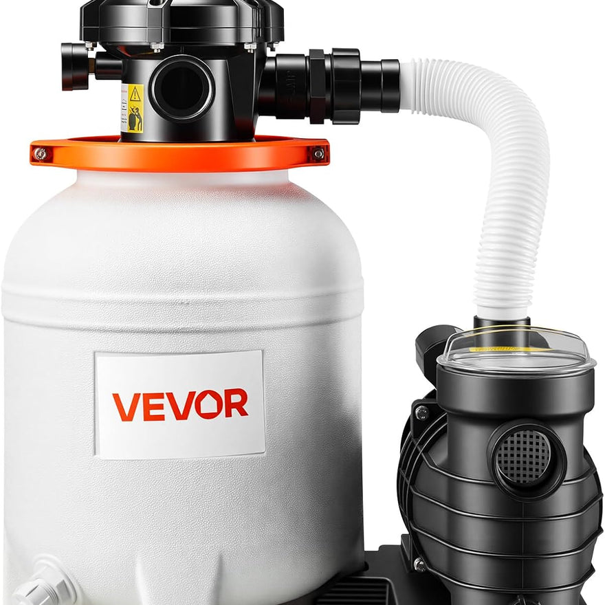 VEVOR 12 in Sand Filter Pump for Above Ground Pool, 0.33 HP 3000 GPH, Swimming Pool Sand Filter Pump with Pre-Assembled Core & Leak-Resistant Design, 6-Way Valve, High-Efficiency Filtration for Pools