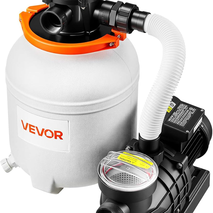 VEVOR 12 in Sand Filter Pump for Above Ground Pool, 0.33 HP 3000 GPH, Swimming Pool Sand Filter Pump with Pre-Assembled Core & Leak-Resistant Design, 6-Way Valve, High-Efficiency Filtration for Pools